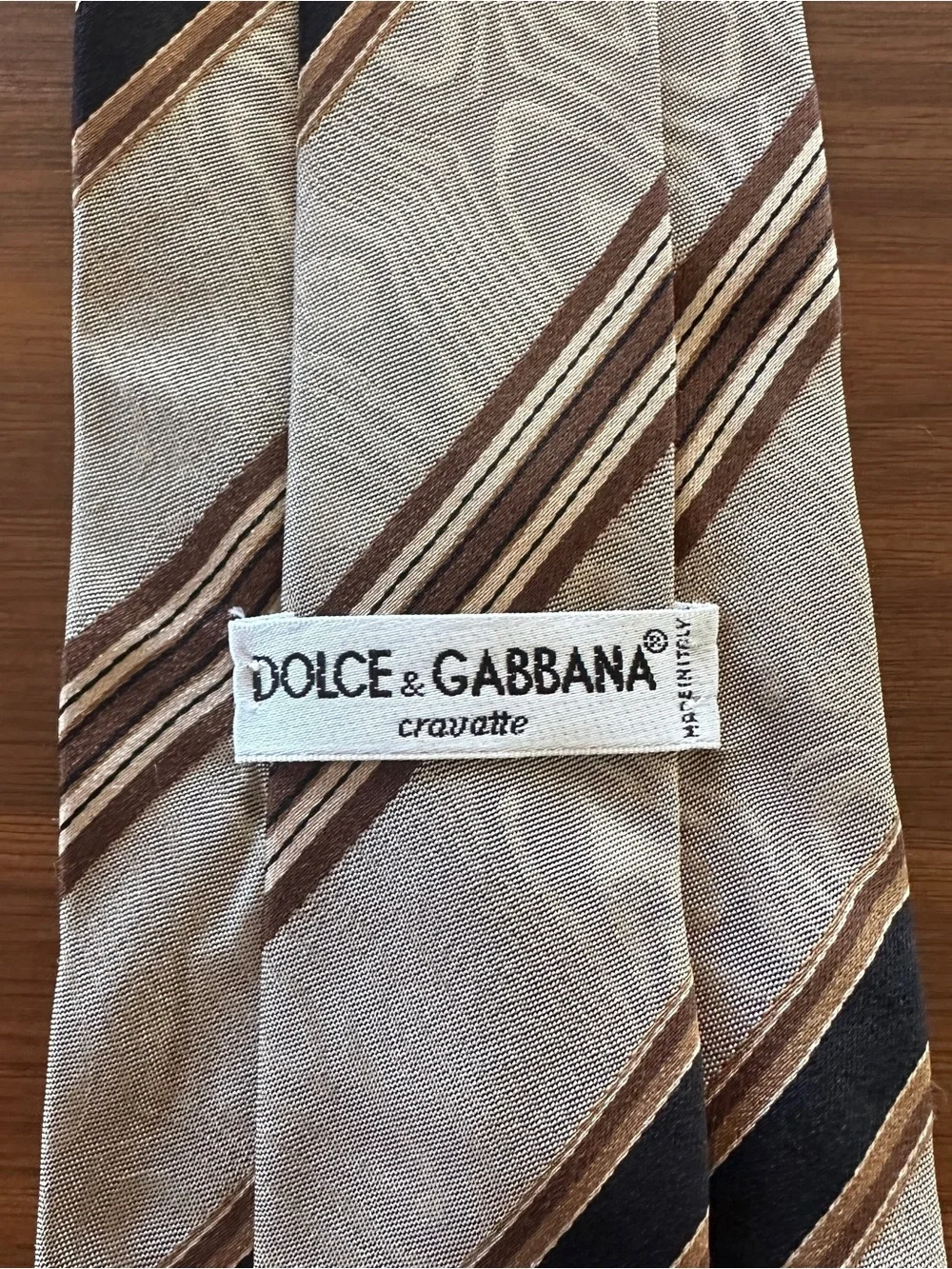 Dolce & Gabbana Brown and Beige Striped Silk Tie